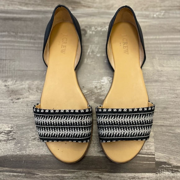 J. Crew F2028 black and white flats, open toe - Picture 2 of 4